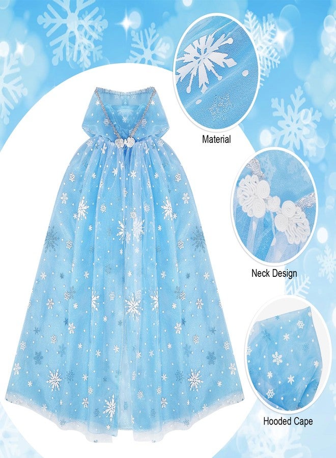 XEPST Princess Cape Princess Cloak for Girls, Princess Hooded Cape Sparkling Snowflake Cape Princess Dress Up Accessories for Halloween Christmas Costume Carnival Birthday Party Cosplay - Image 2
